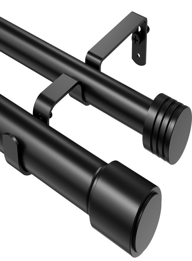 Abiglifty 33 to 120 Inch Double Curtain Rod, 1 Inch Telescoping Double Curtain Rods for Windows, Black Double Curtain Rod with Classic Cap Finial, Black - Image 1